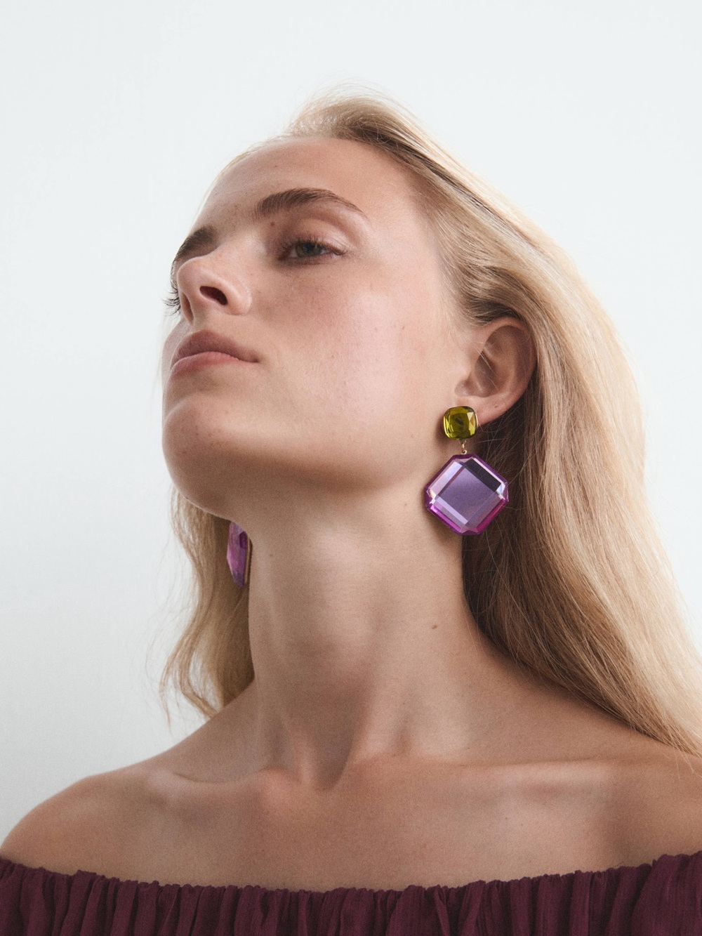 Mango Purple and Olive Green Drop Crystal Earrings - Picture 2 of 11
